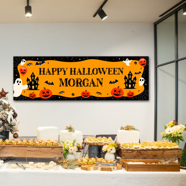 Personalised Party Banner For Halloween Orange Ghost Pumpkin
