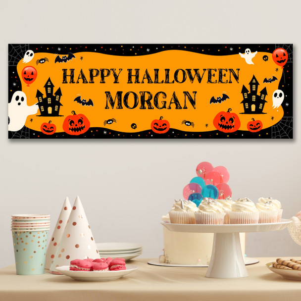 Personalised Party Banner For Halloween Orange Ghost Pumpkin