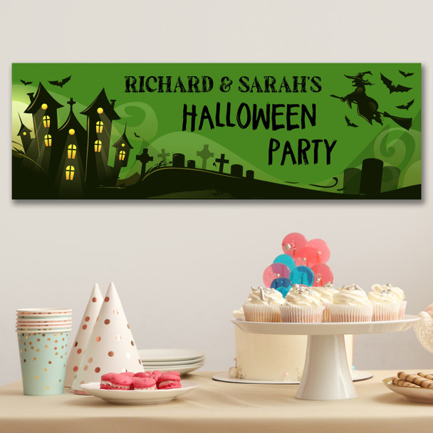 Personalised Party Banner For Halloween Party Haunted House Witch Green