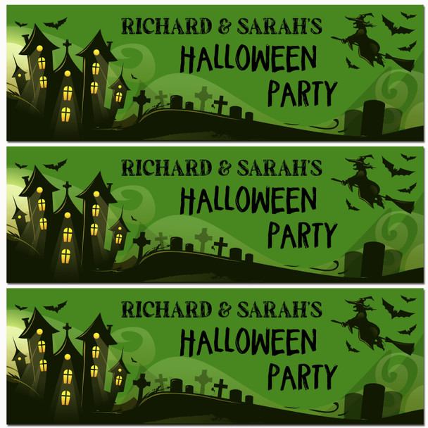 Personalised Party Banner For Halloween Party Haunted House Witch Green