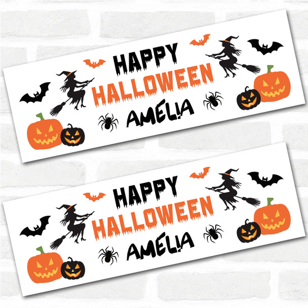 Personalised Party Banner For Halloween Witch Pumpkin Orange Black White