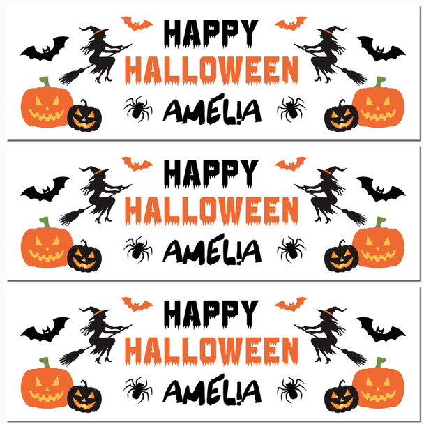 Personalised Party Banner For Halloween Witch Pumpkin Orange Black White