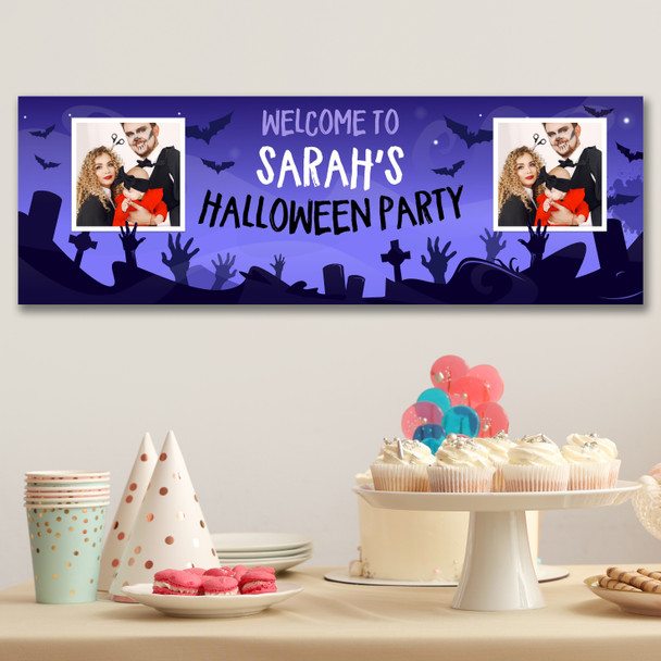 Personalised Party Banner For Halloween Party Photo Zombie Purple