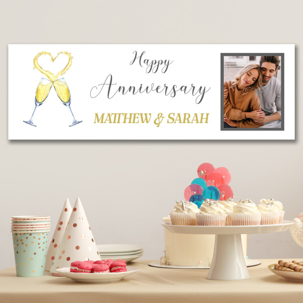 Personalised Party Banner For Wedding Anniversary Photo Flutes Heart