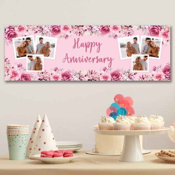 Personalised Party Banner For Wedding Anniversary Photo Pink Flowers