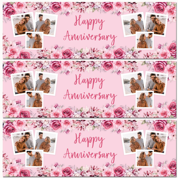 Personalised Party Banner For Wedding Anniversary Photo Pink Flowers