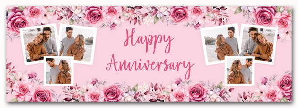 Personalised Party Banner For Wedding Anniversary Photo Pink Flowers