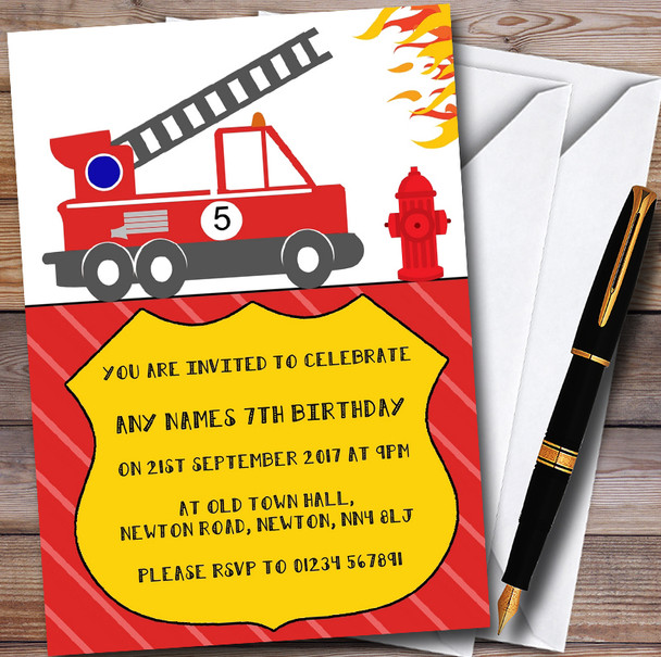 Fire Truck Fire Engine Personalised Childrens Birthday Party Invitations