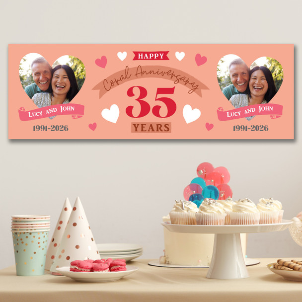 Personalised Party Banner For 35th Wedding Anniversary Coral 35 Years Photo