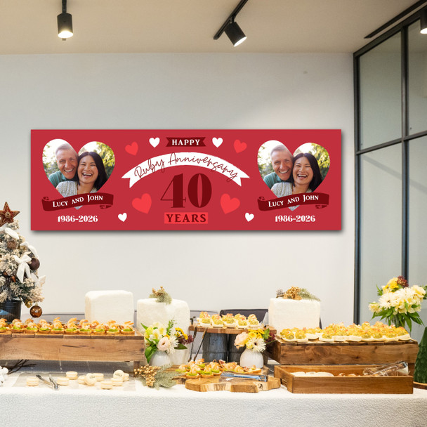 Personalised Party Banner For 40th Wedding Anniversary Ruby 40 Years Photo