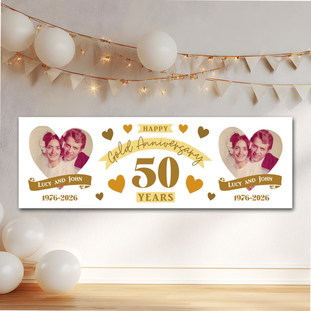 Personalised Party Banner For 50th Wedding Anniversary Gold 50 Years Photo