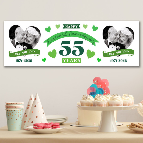 Personalised Party Banner For 55th Wedding Anniversary Emerald 55 Years Photo