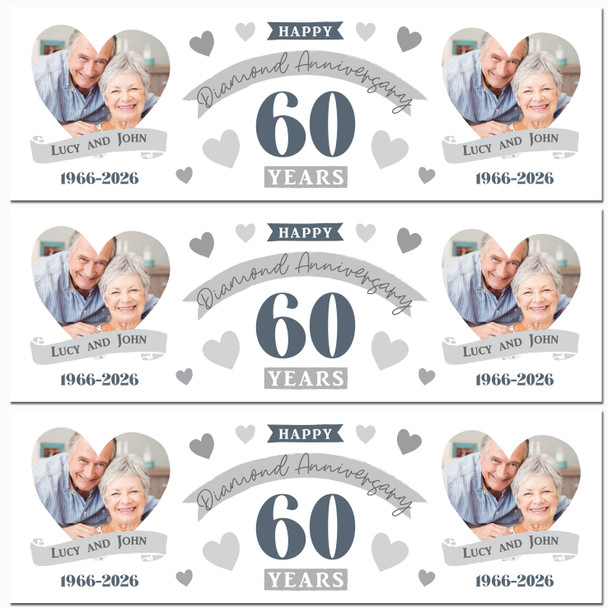Personalised Party Banner For 60th Wedding Anniversary Diamond 60 Years Photo