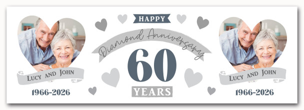 Personalised Party Banner For 60th Wedding Anniversary Diamond 60 Years Photo