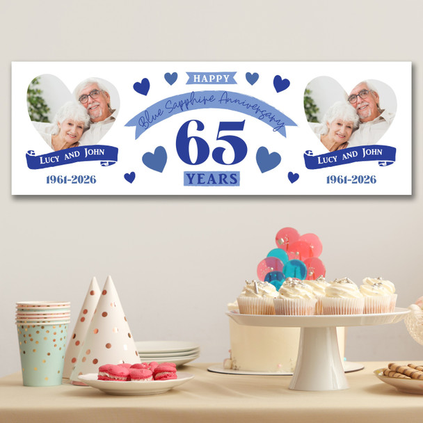 Personalised Party Banner For 65th Wedding Anniversary Sapphire 65 Years Photo