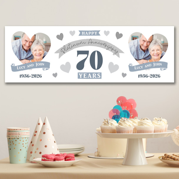 Personalised Party Banner For 70th Wedding Anniversary Platinum 70 Years Photo