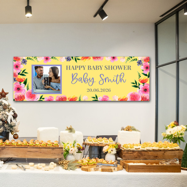 Personalised Party Banner For Baby Shower Photo Yellow Flowers