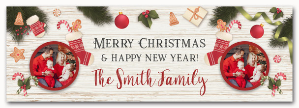 Personalised Party Banner For Christmas Family Photo Stocking Wood