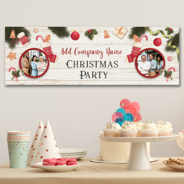 Personalised Party Banner For Works Christmas Party Photo Stocking Wood