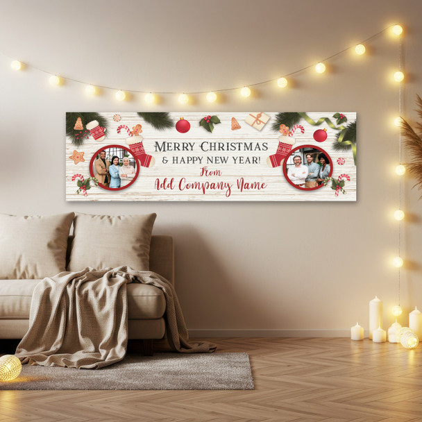 Personalised Party Banner For Christmas Party Company Photo Stocking Wood
