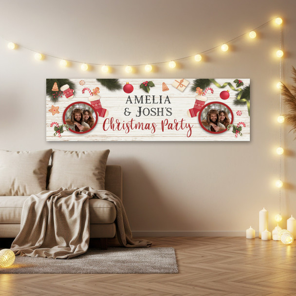Personalised Party Banner For Christmas Party Photo Stocking Wood