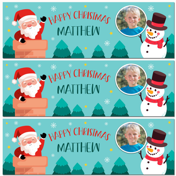 Personalised Party Banner For Christmas Photo Blue Santa Snowman