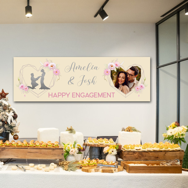 Personalised Party Banner For Engagement Party Photo Yellow Pink Flowers Heart