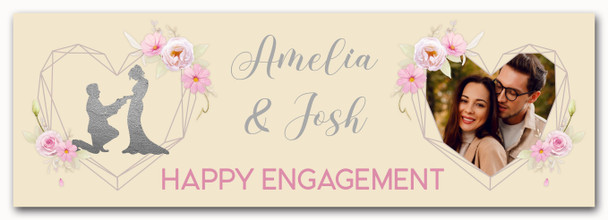 Personalised Party Banner For Engagement Party Photo Yellow Pink Flowers Heart