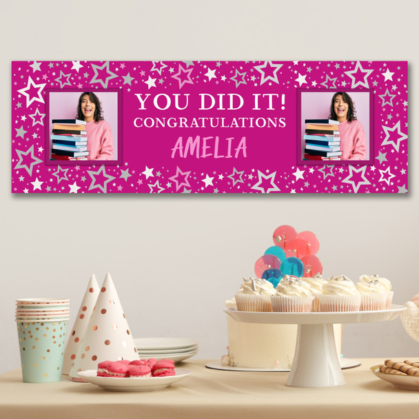 Personalised Party Banner For Graduation Female You Did It Photo Pink Stars