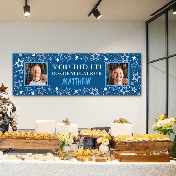 Personalised Party Banner For Graduation Male You Did It Photo Blue Stars