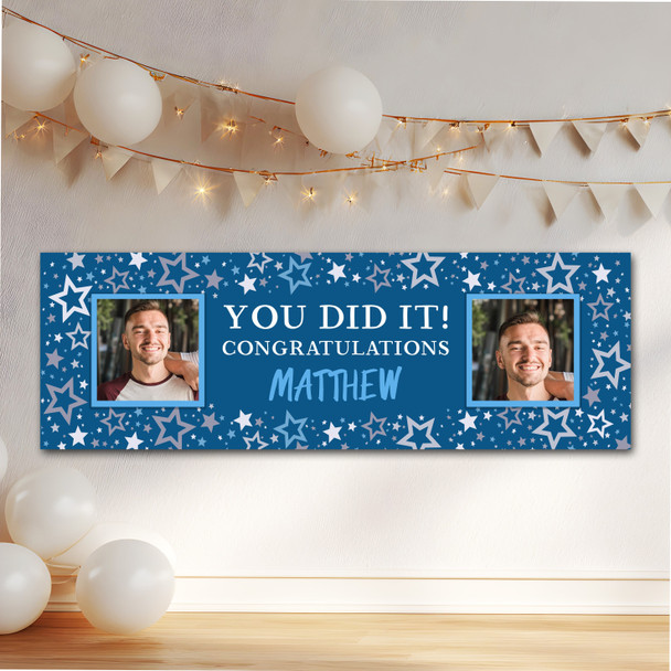 Personalised Party Banner For Graduation Male You Did It Photo Blue Stars