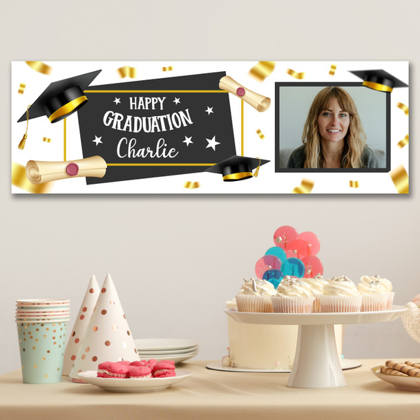 Personalised Party Banner For Graduation Photo Hat Scroll Gold