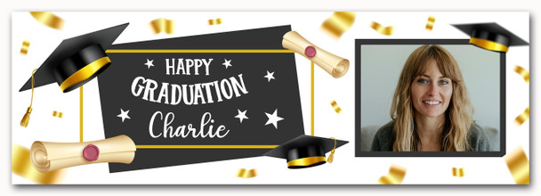 Personalised Party Banner For Graduation Photo Hat Scroll Gold
