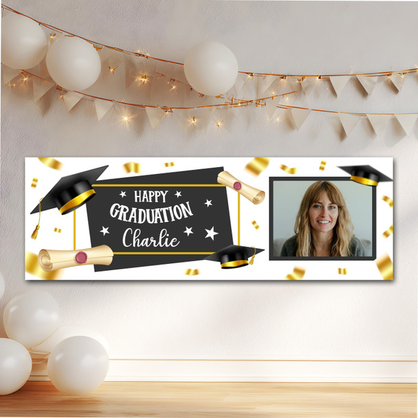 Personalised Party Banner For Graduation Photo Hat Scroll Gold