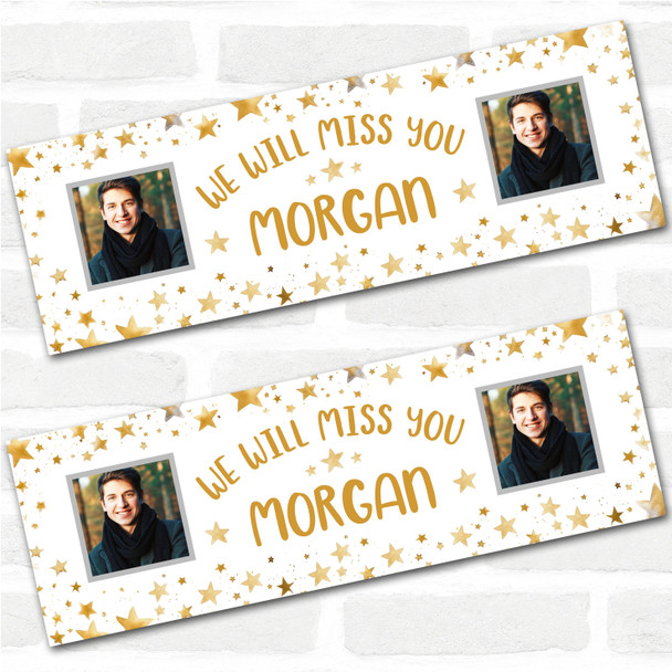 Personalised Party Banner For Sorry You're Leaving Miss You Photo Gold Star