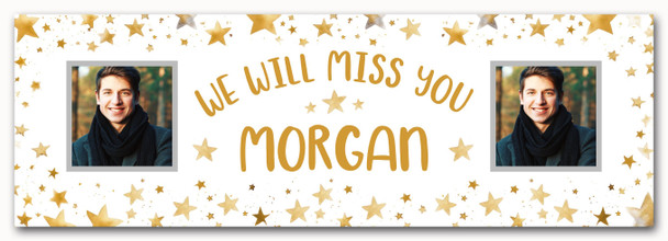 Personalised Party Banner For Sorry You're Leaving Miss You Photo Gold Star