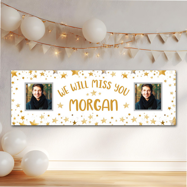 Personalised Party Banner For Sorry You're Leaving Miss You Photo Gold Star