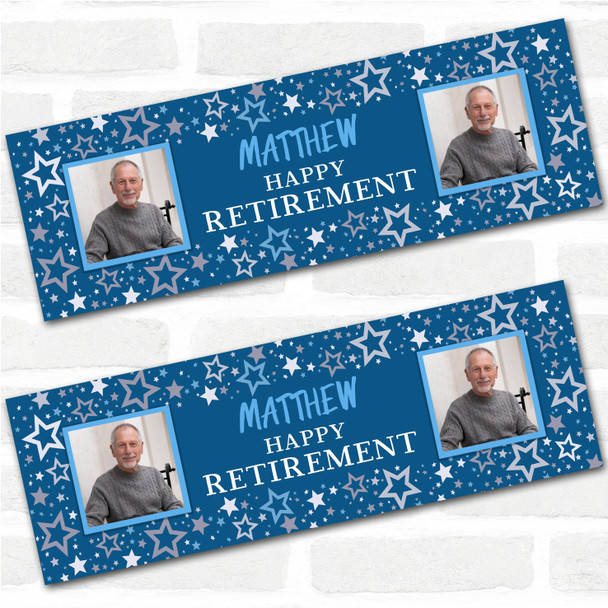 Personalised Party Banner For Retirement Male Photo Blue Stars