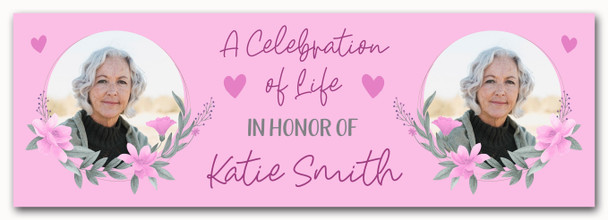 Personalised Party Banner For Funeral Celebration Of Life Female Photo Pink