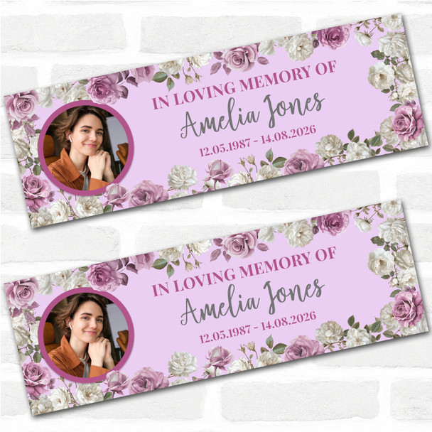 Personalised Party Banner For Funeral Wake Loving Memory Female Photo Pink