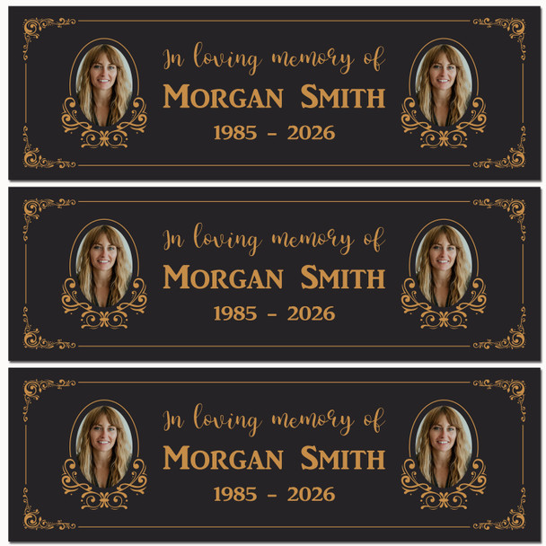 Personalised Party Banner For Funeral Wake Photo Gold Frame Black