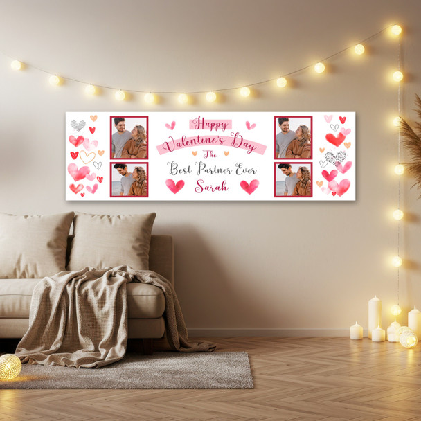 Personalised Party Banner For Valentine's Day Partner Photo Love Hearts