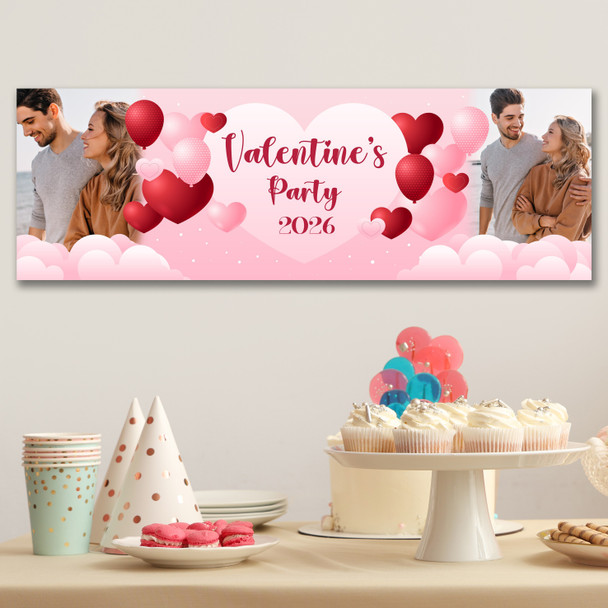 Personalised Party Banner For Valentine's Day Party Photo Red Pink Heart Balloon