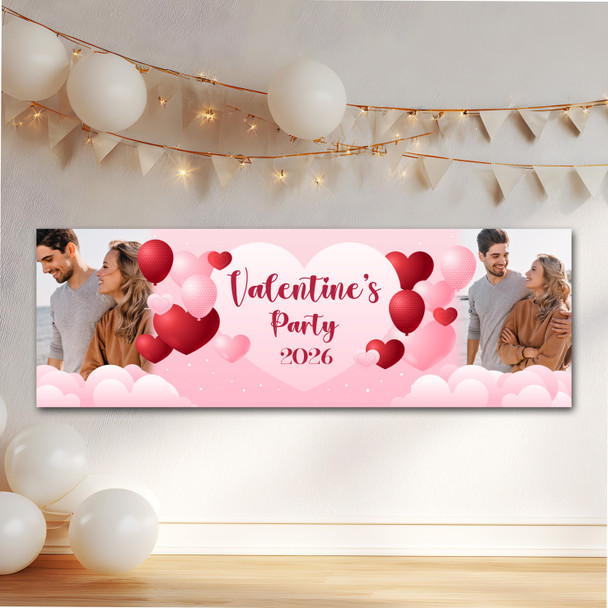 Personalised Party Banner For Valentine's Day Party Photo Red Pink Heart Balloon