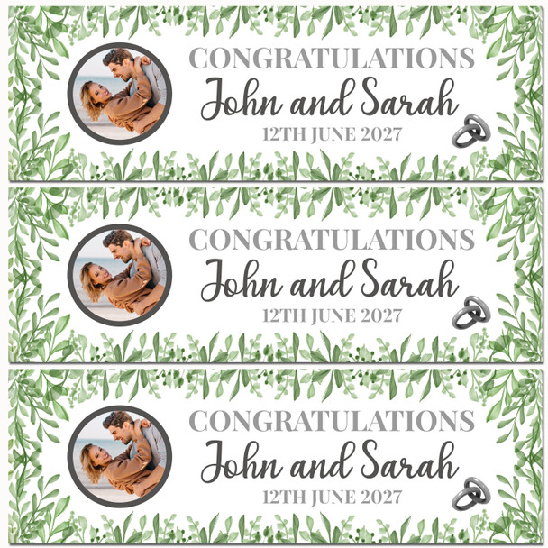 Personalised Party Banner For Wedding Day Congratulations Photo Green Silver
