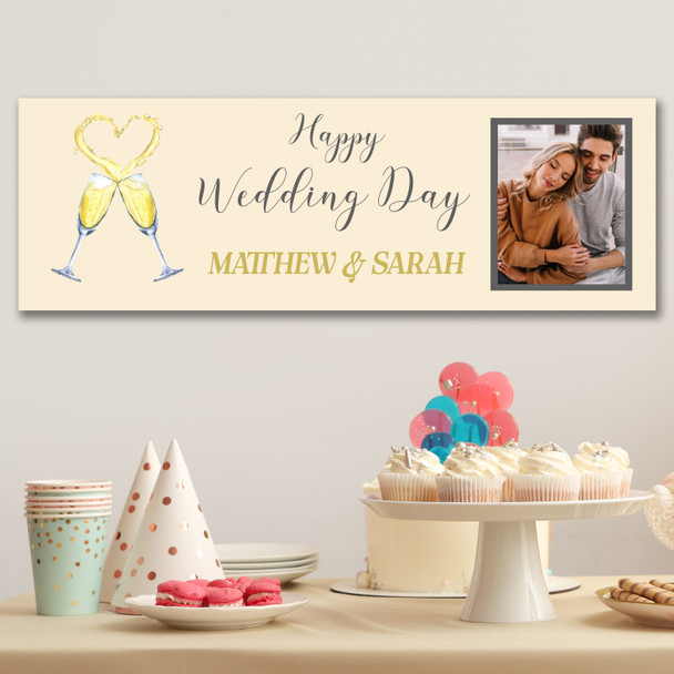 Personalised Party Banner For Wedding Day Photo Flutes Heart Yellow