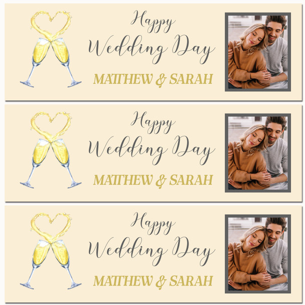 Personalised Party Banner For Wedding Day Photo Flutes Heart Yellow