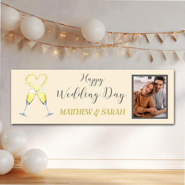 Personalised Party Banner For Wedding Day Photo Flutes Heart Yellow
