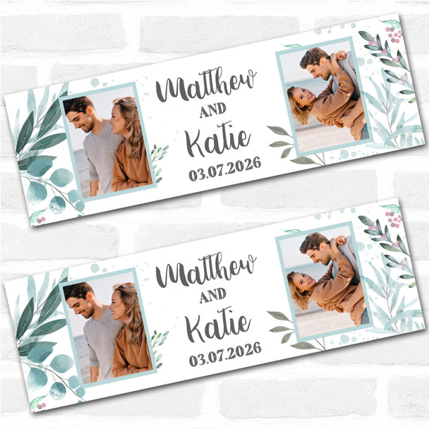 Personalised Party Banner For Wedding Day Photo Foliage Green Leaves Silver