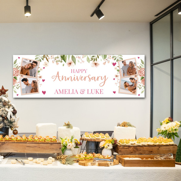 Personalised Party Banner For Wedding Anniversary Photo Peach Flowers